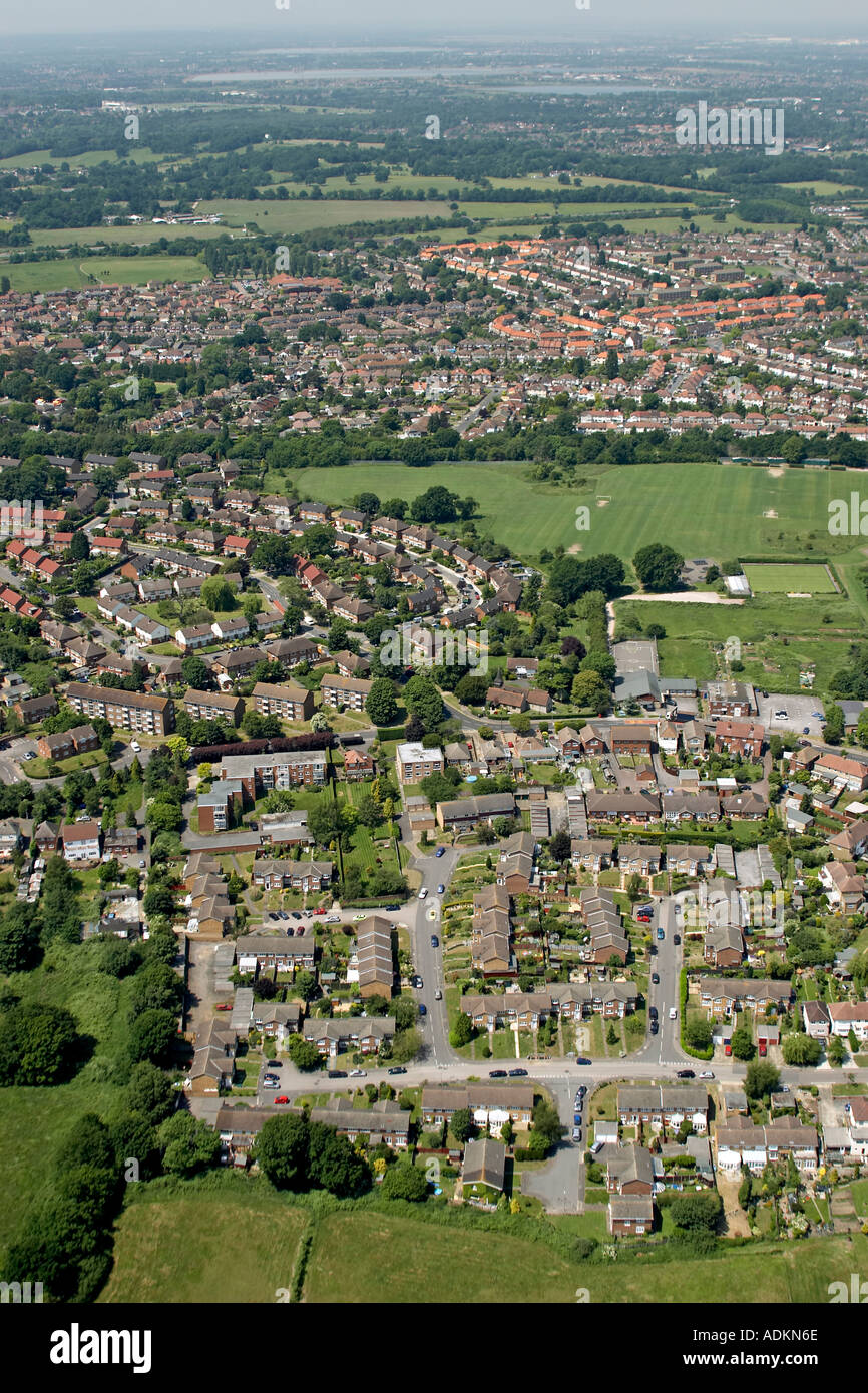 Oblique high level aerial view west to Chessington area houses London