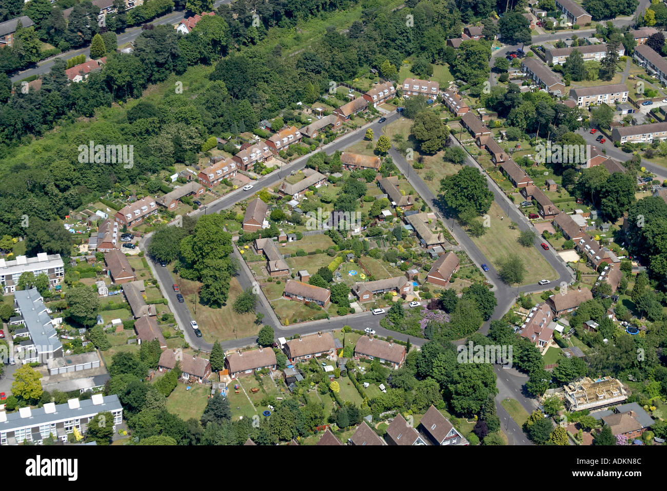 Oblique high level aerial view north to Foxholes Road houses London KT13 England 2005 Stock