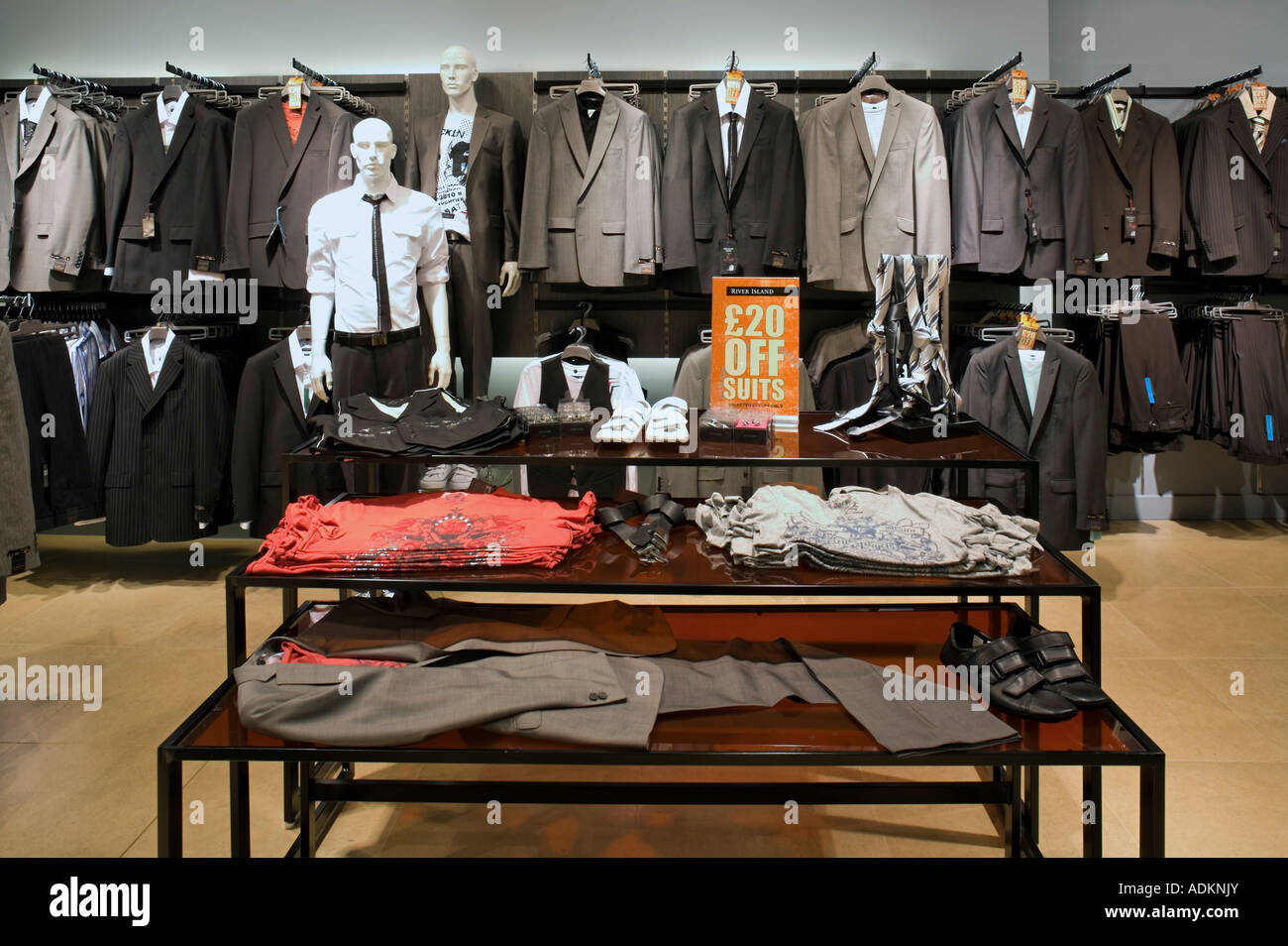 Mens' suit display at River Island Store Llantrisant Wales Stock Photo ...