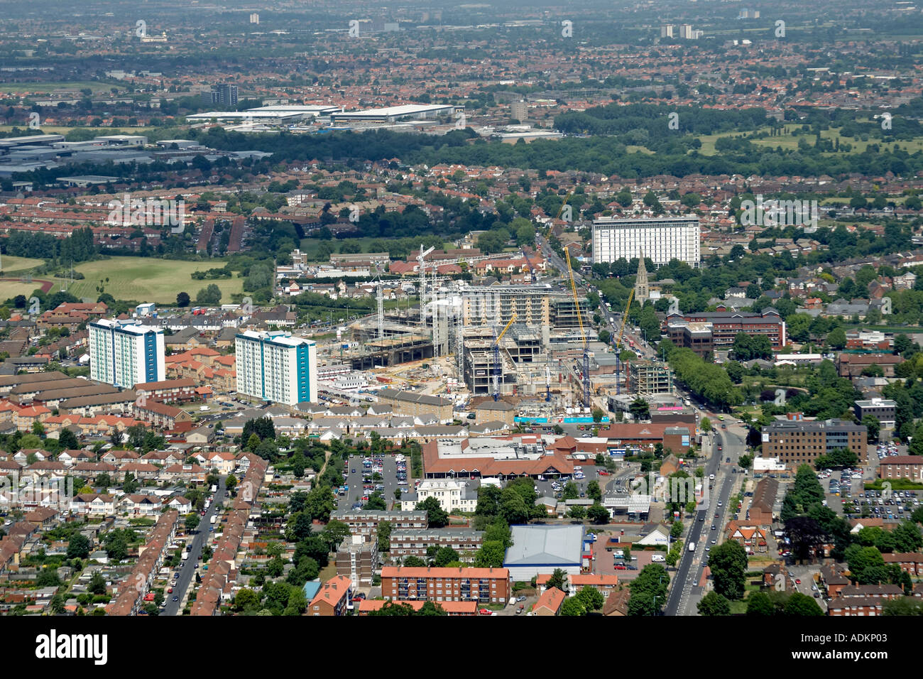 Oblique high level aerial view north of Feltham Hill to Feltham Stock Photo 4389378 Alamy