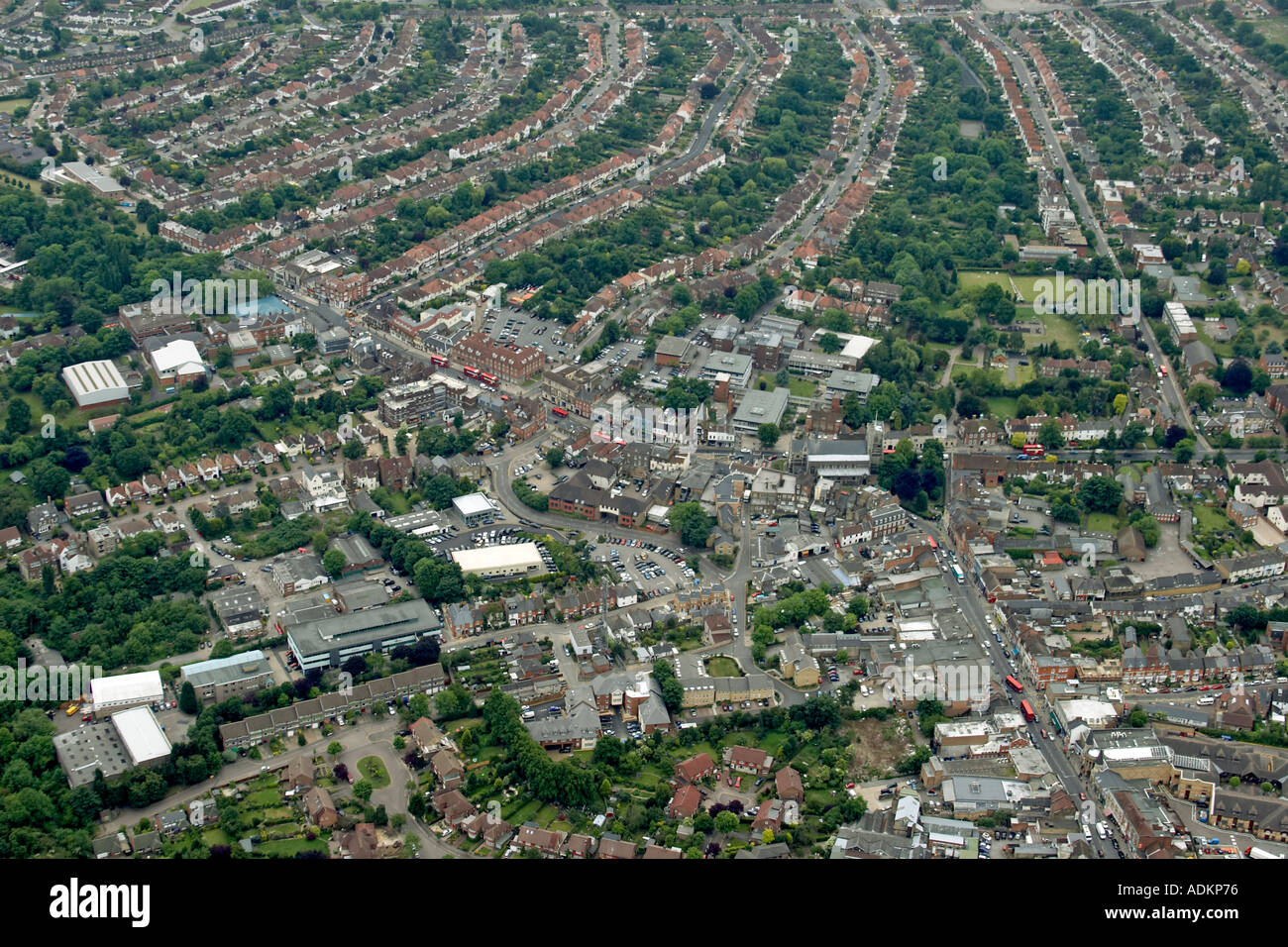 Oblique high level aerial view south of High Barnet with Barnet College Queen Elizabeth Girl School London EN5 England 2005 Stock Photo