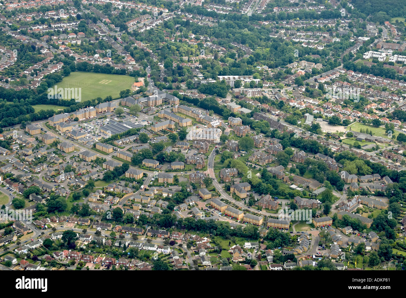 Oblique high level aerial view south east of Highlands Village London