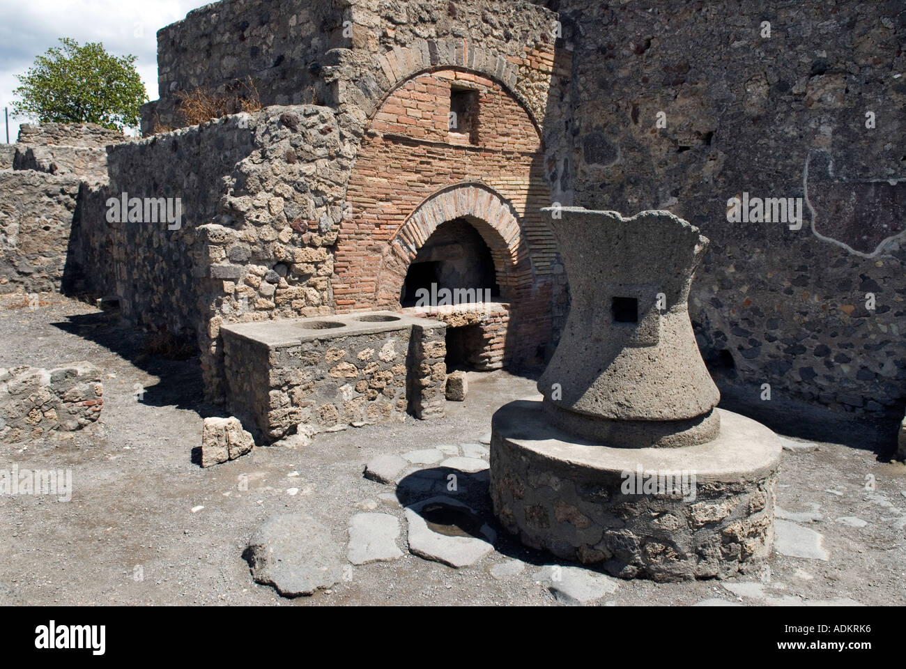 The excavations of the ruins of Pompeii, near Naples in Italy which was destroyed by the eruption of Vesuvius in  August 79 A.D. Stock Photo