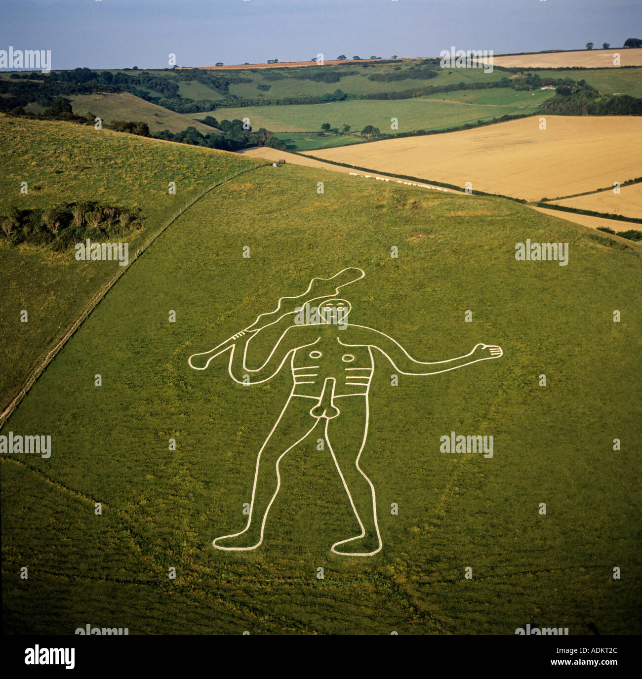 Cerne Abbas Giant a chalk hill carving in Dorset UK thought to be an ancient fertility symbol