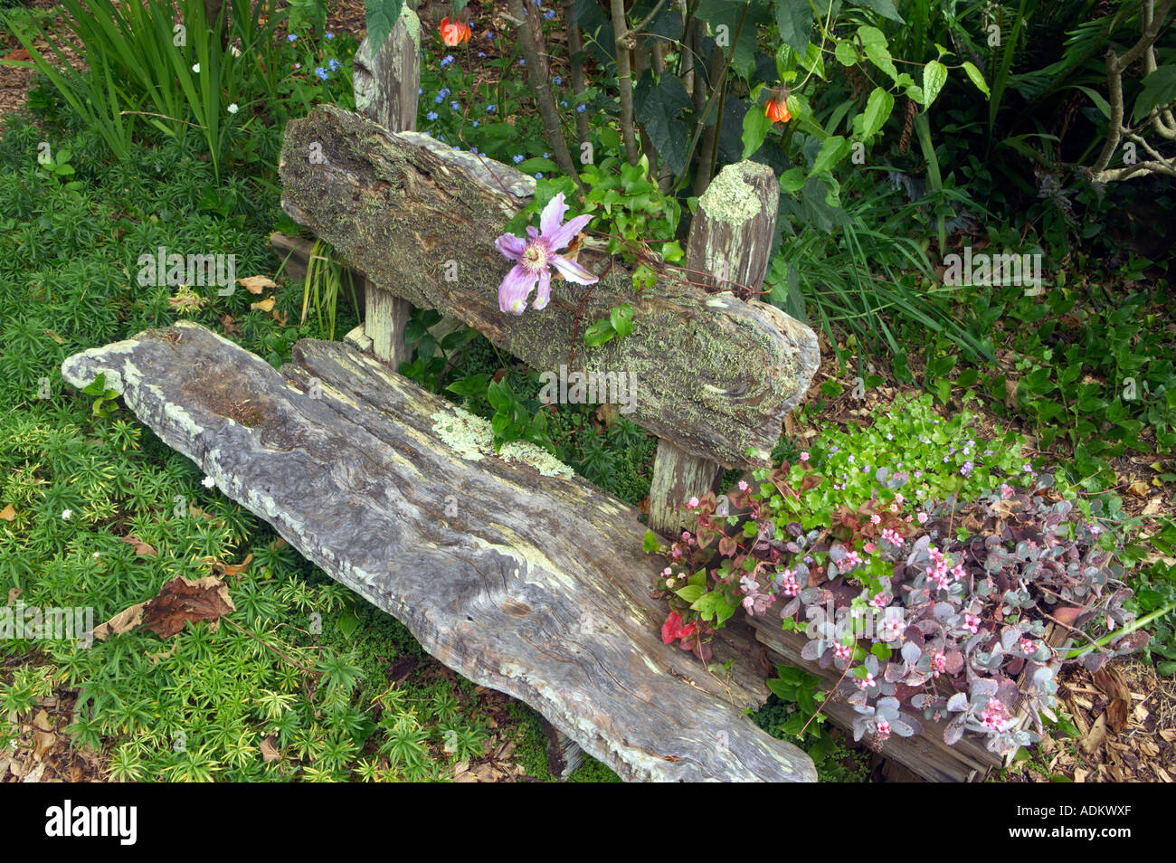 home made bench at Thompson heather Gardens California Stock Photo