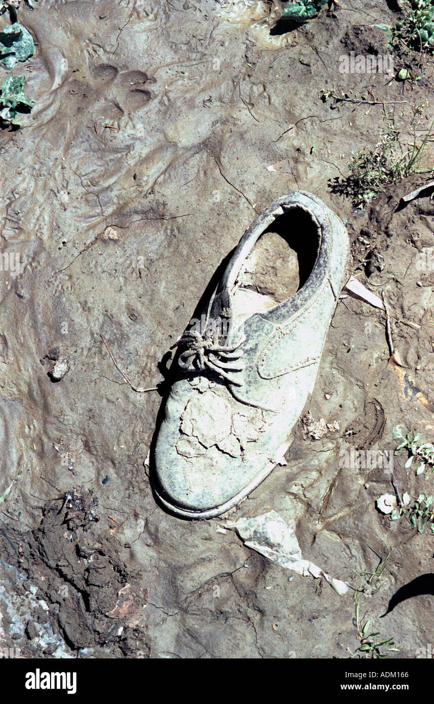 man s shoe covered in mud Stock Photo Alamy