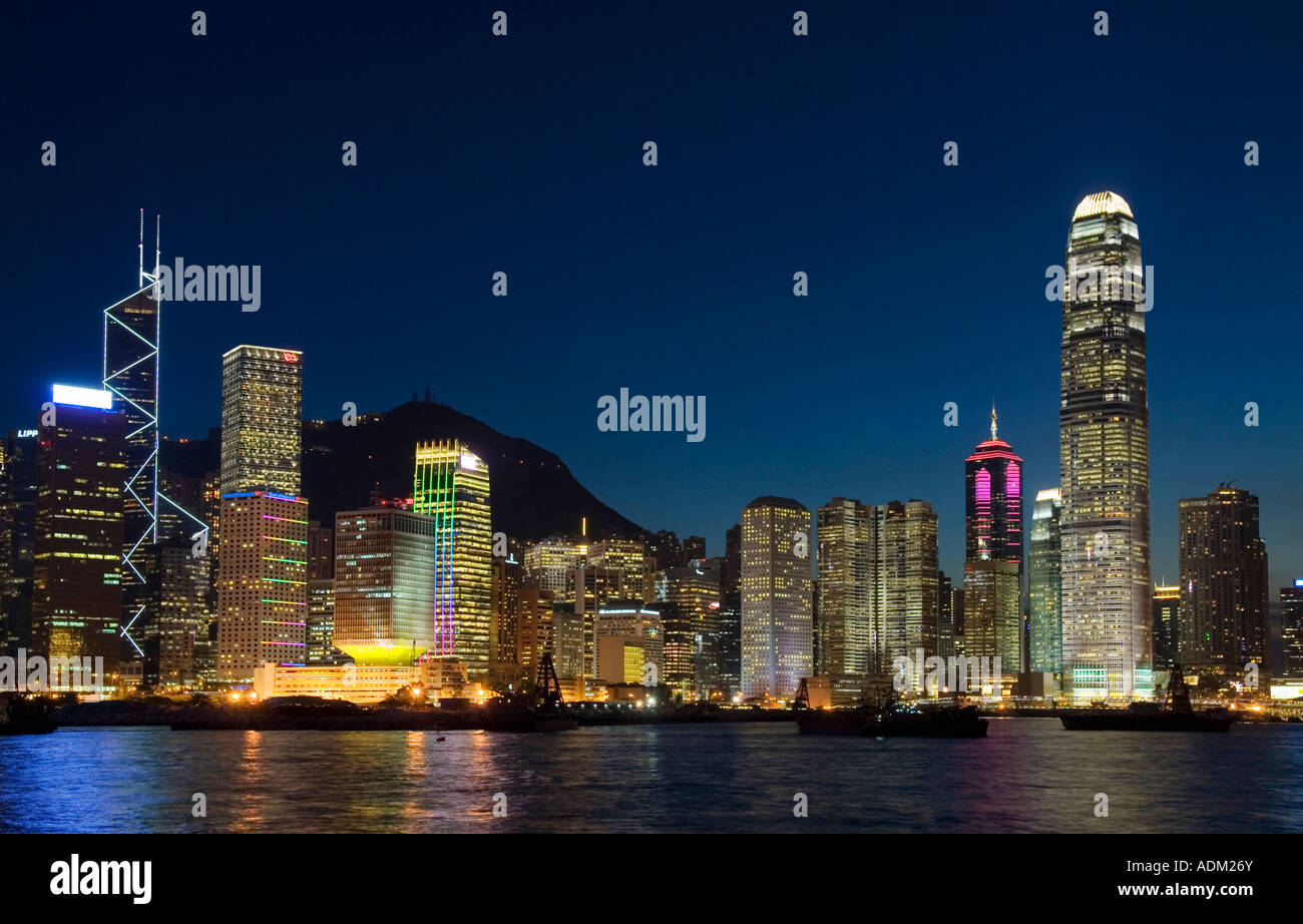 Hong Kong skylineat dusk. Central Business and Financial District Stock