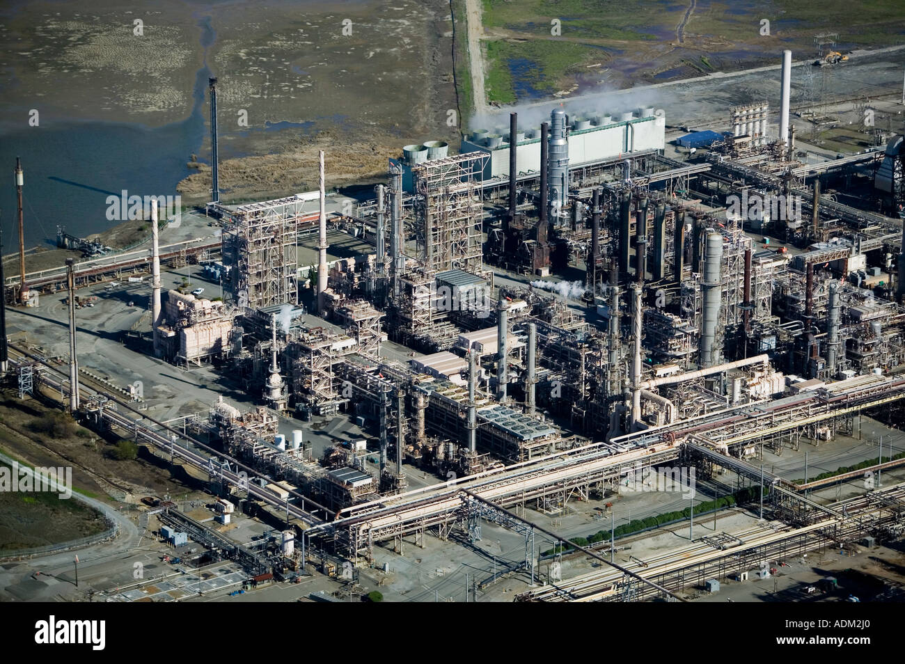 Aerial photograph of Chevron refinery, in Richmond, California, San Francisco Bay Stock Photo