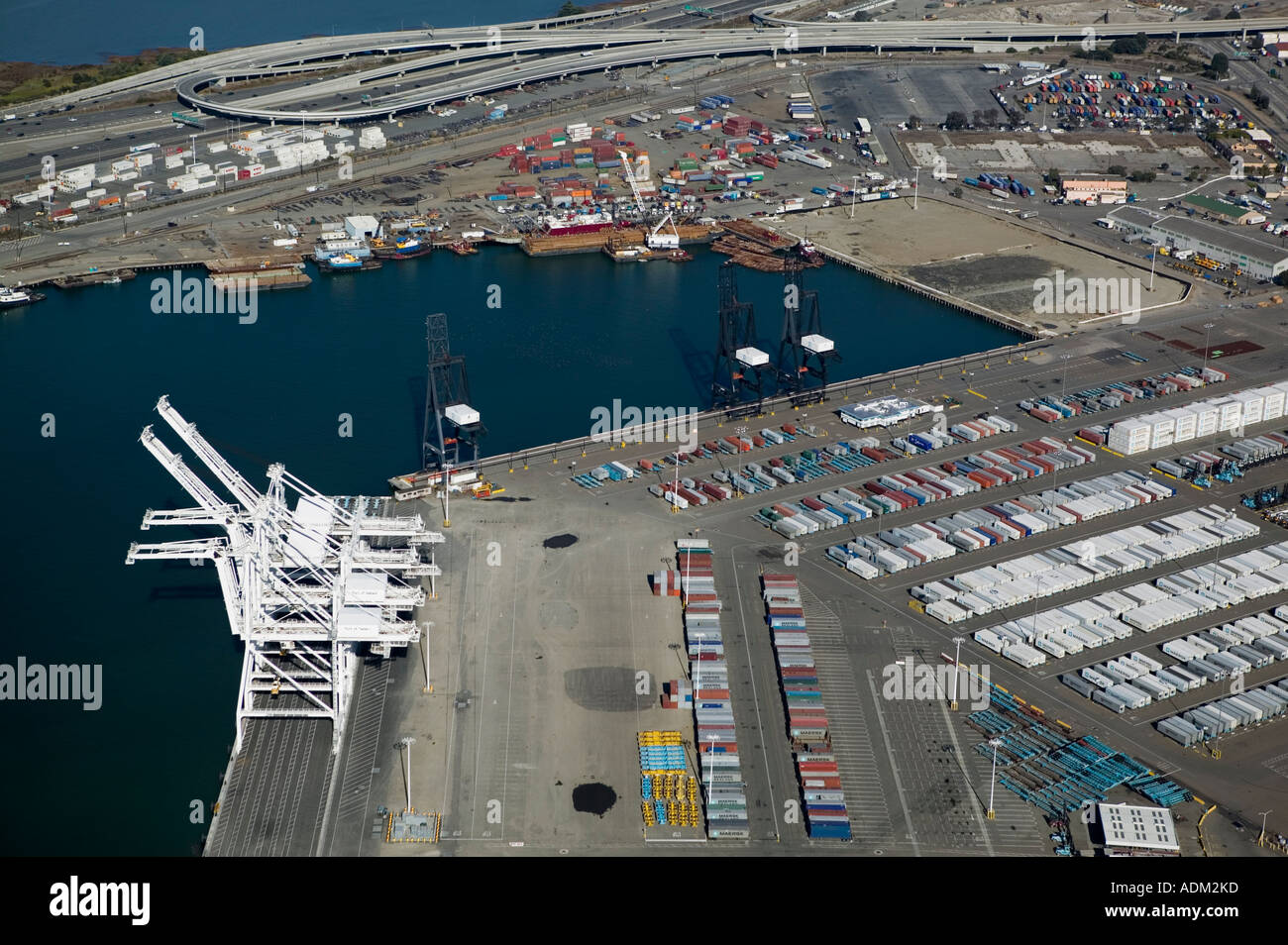 aerial view above Port of Oakland, California Stock Photo Alamy