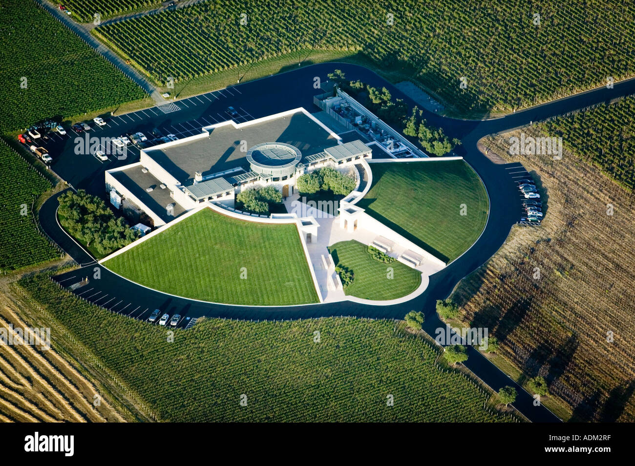 aerial above Opus One Winery (Mondavi and Rothschild joint venture) Napa valley Stock Photo