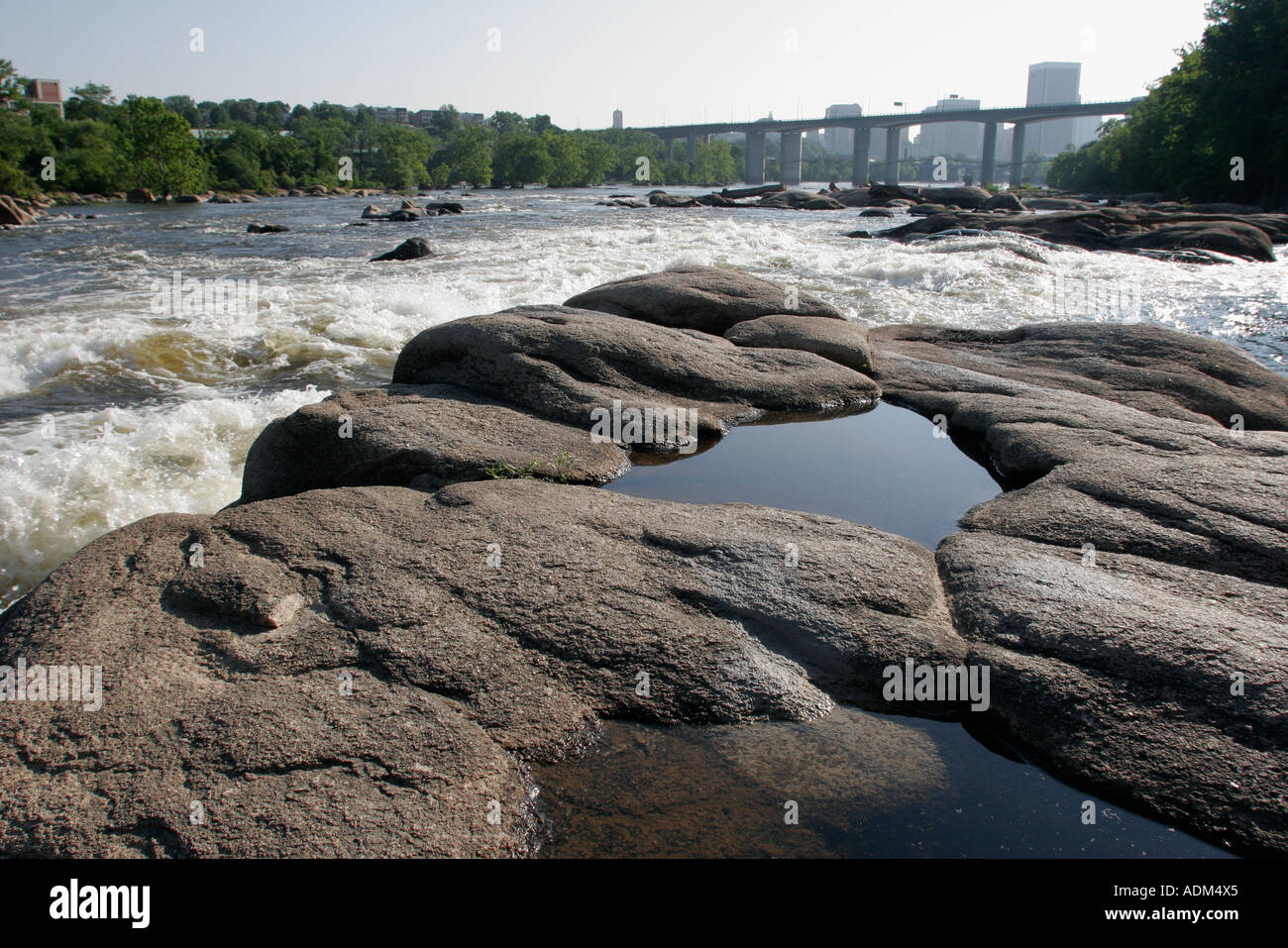 Richmond Virginia James River Belle Isle rocks whitewater Stock Photo ...