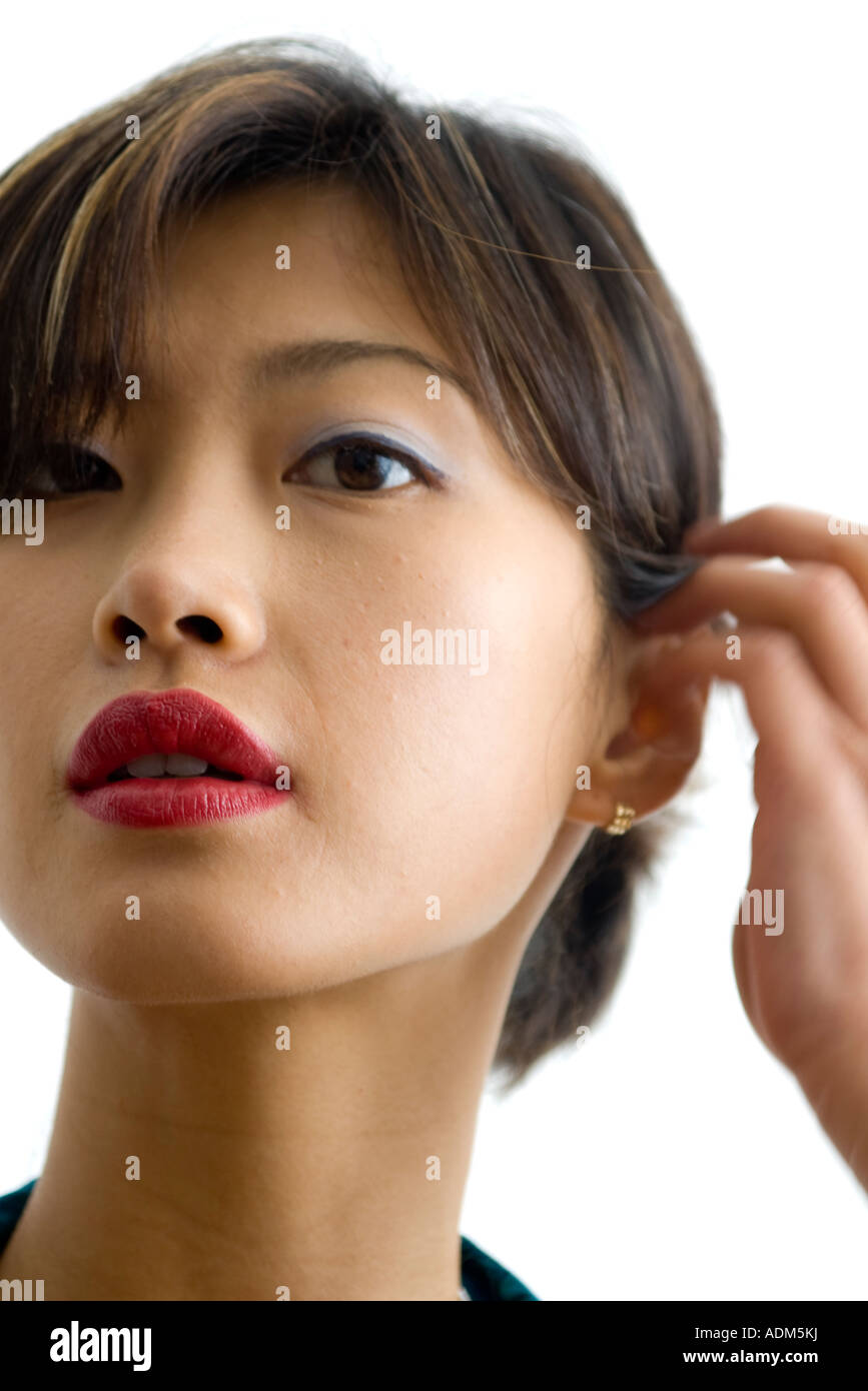 Beauty Image Of Young Korean Oriental Woman With Short Dark Hair Stock Photo Alamy