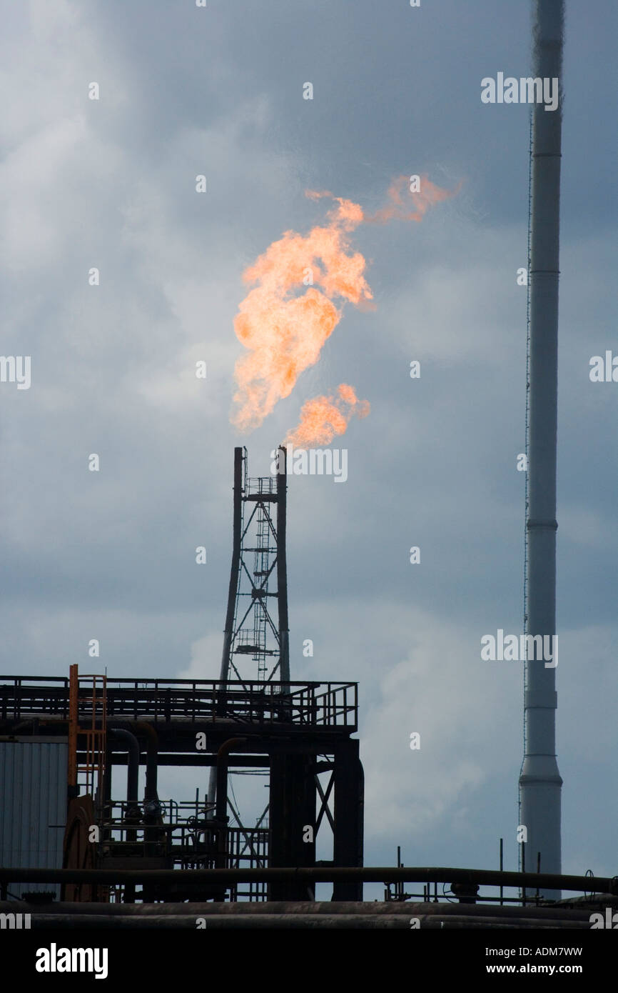 Gas burning at Redcar Steelworks Teesside Cleveland England UK Stock Photo
