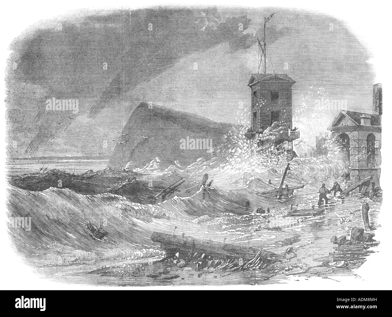The Late Storm at Dover 1856, 19th Century Engraving Stock Photo