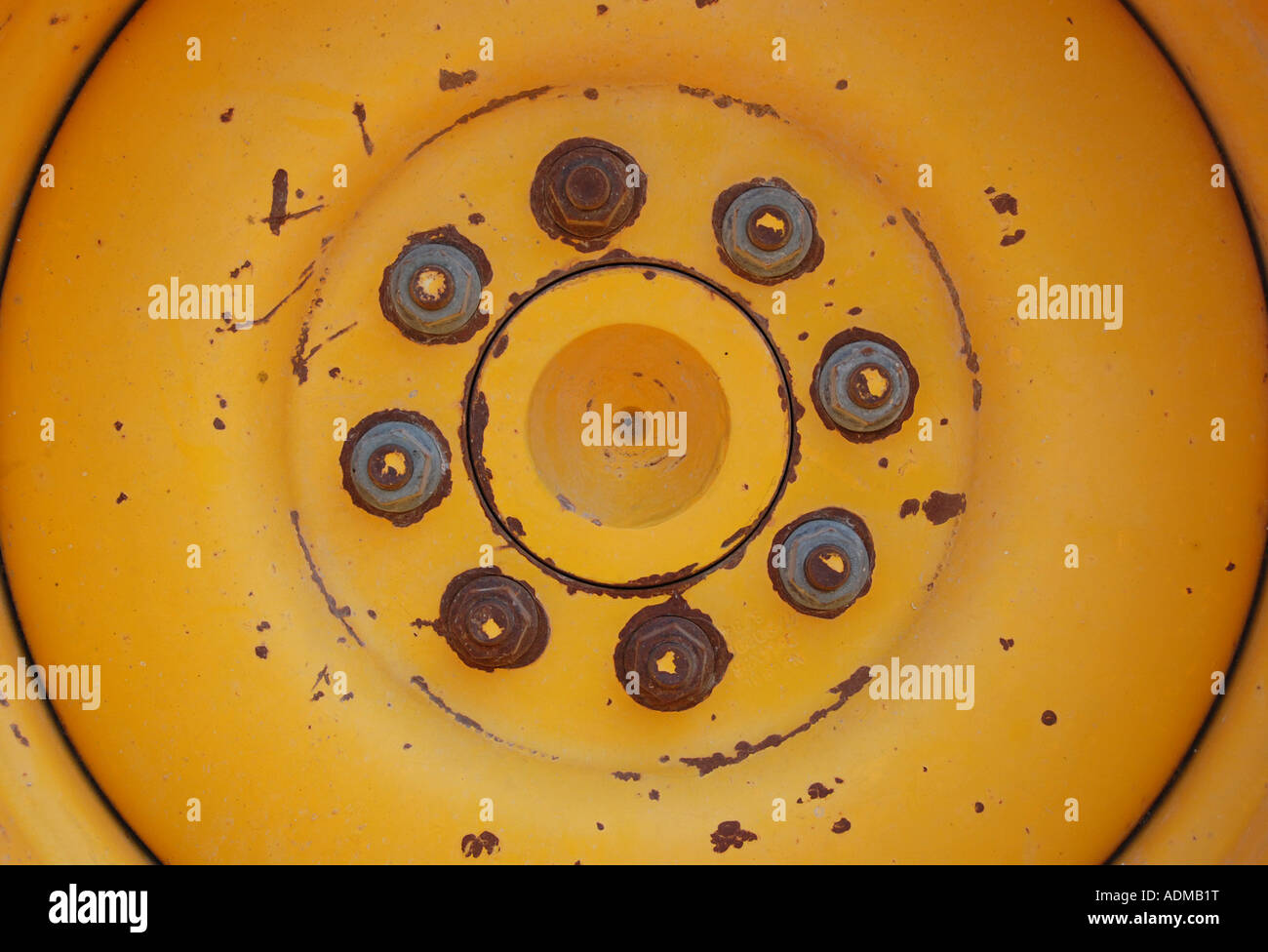 Excavator metal wheel detail with rusted bolts Stock Photo Alamy