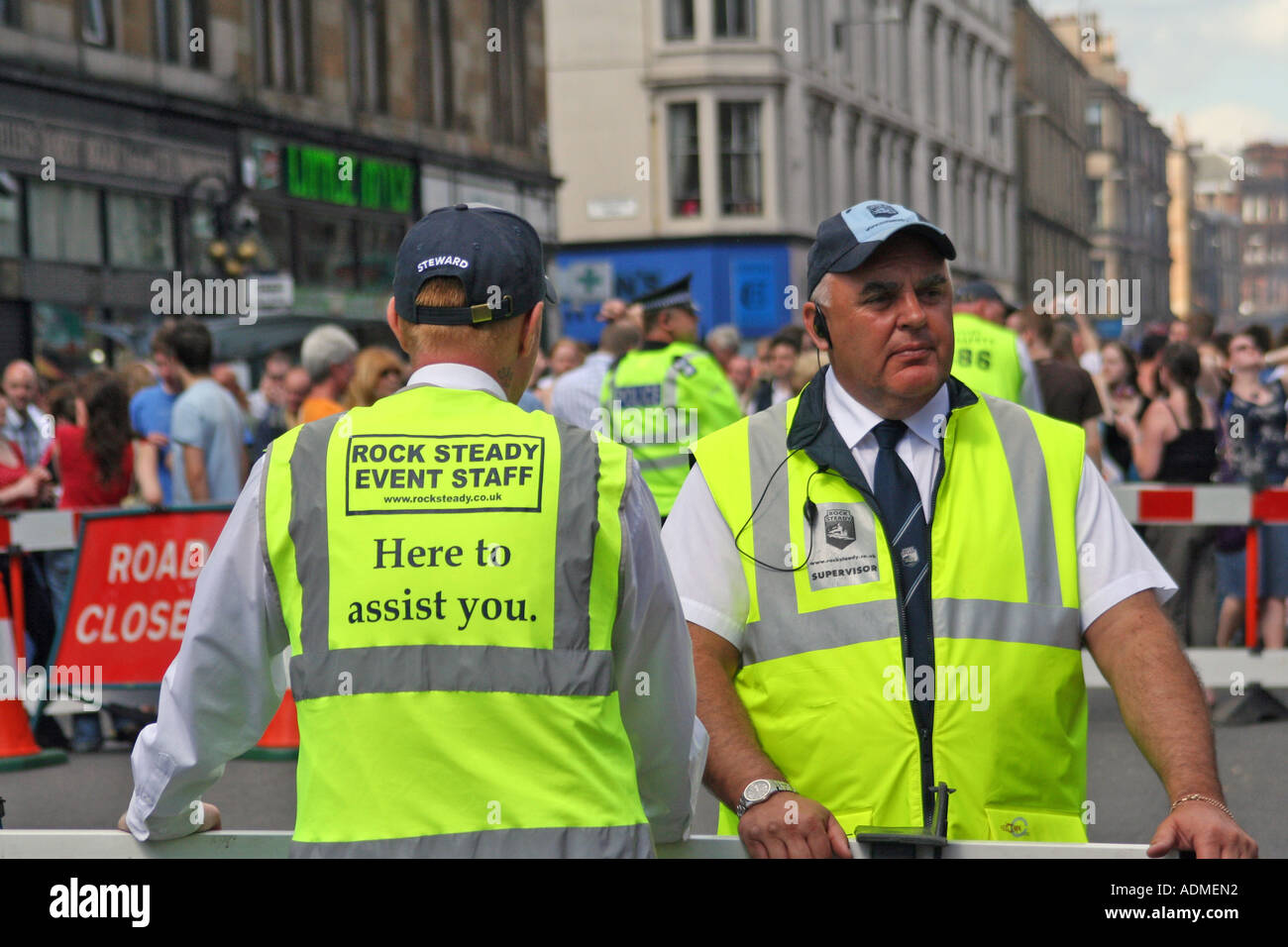 Security staff Byres Road West End Festival Glasgow Scotland UK Stock