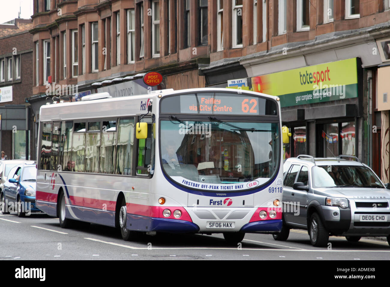 FirstBus bus. Dumbarton Road, Glasgow, Scotland, United Kingdom. Stock Photo
