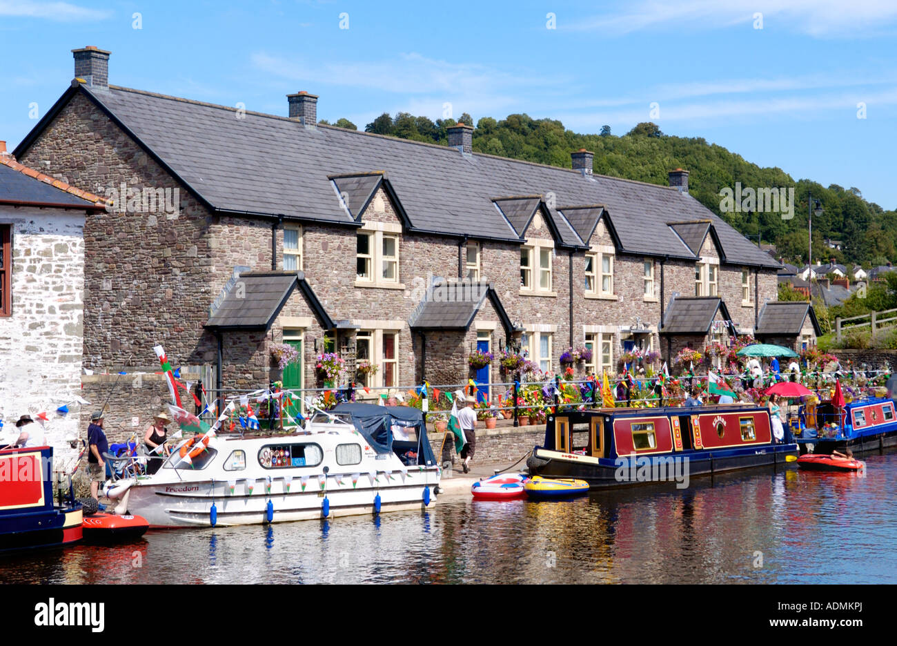 Cottages And Boats In The Canal Basin Decorated For Brecon Jazz