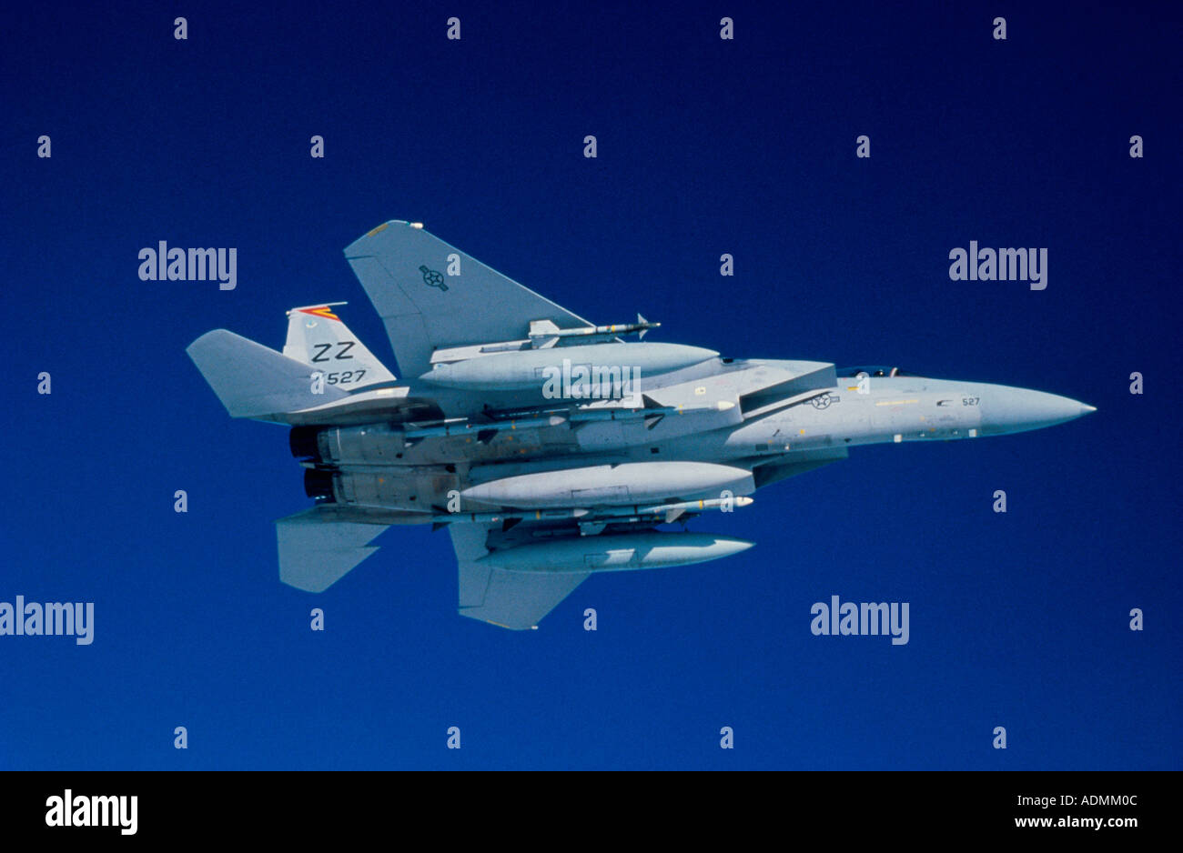 Low angle view of an F-15 Eagle in flight Stock Photo