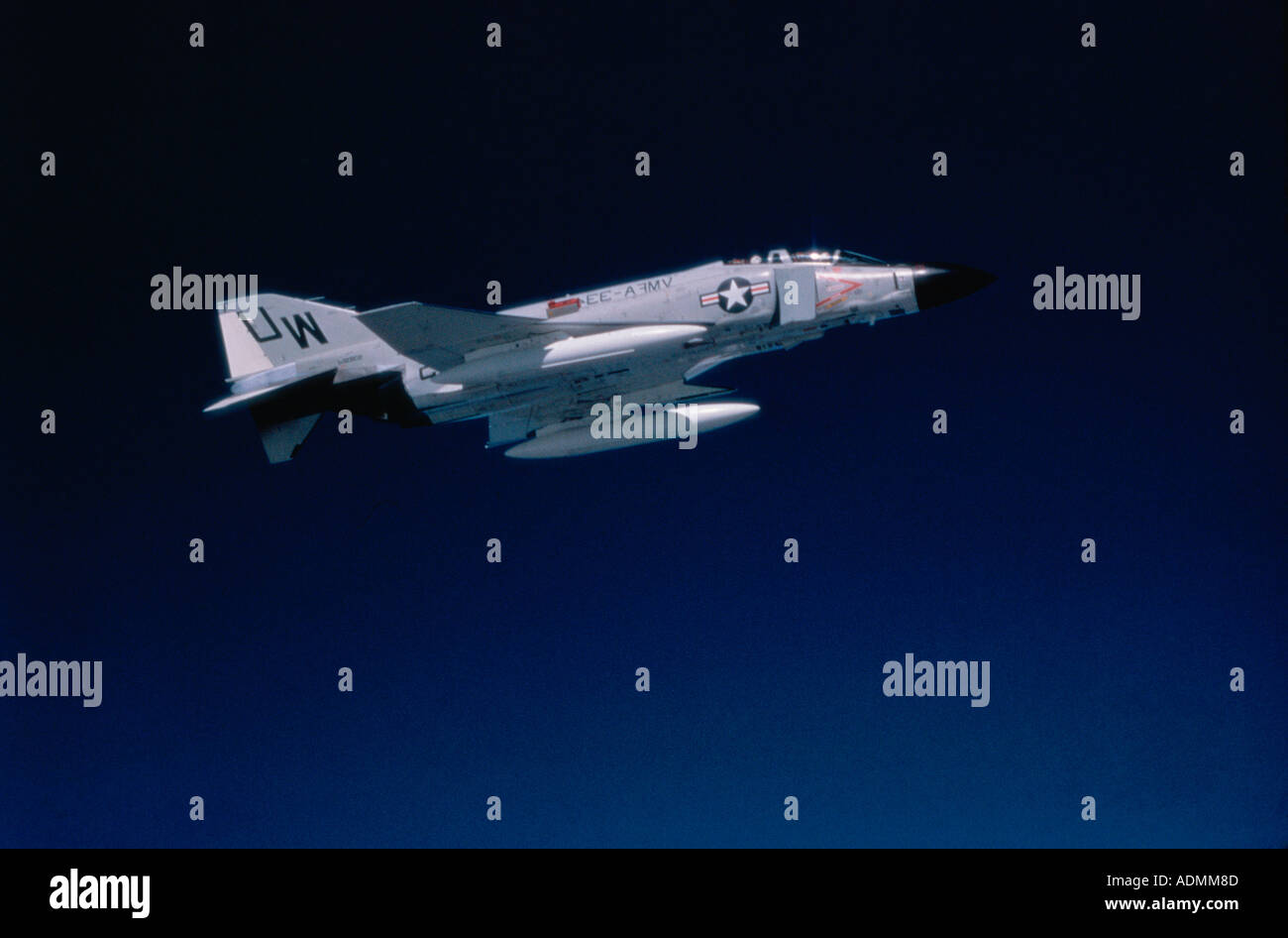 Low angle view of an F-4 Phantom in flight Stock Photo