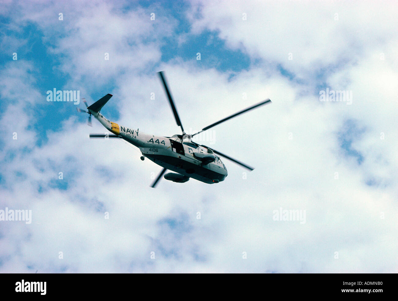 Low angle view of an SH-3D Sea King in flight Stock Photo