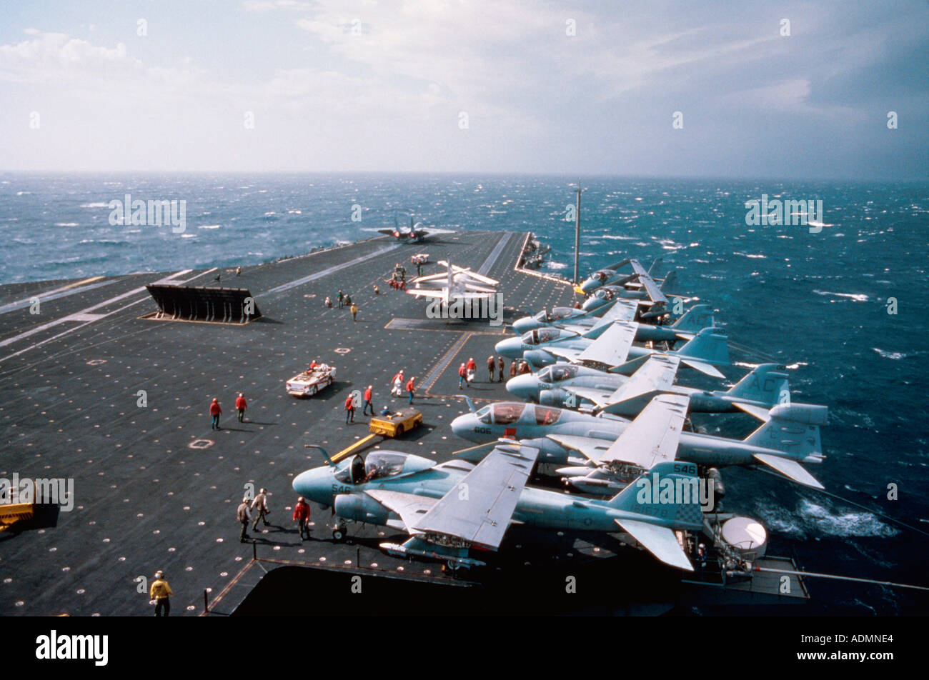 High angle view of fighter planes on on the USS John F. Kennedy aircraft carrier Stock Photo