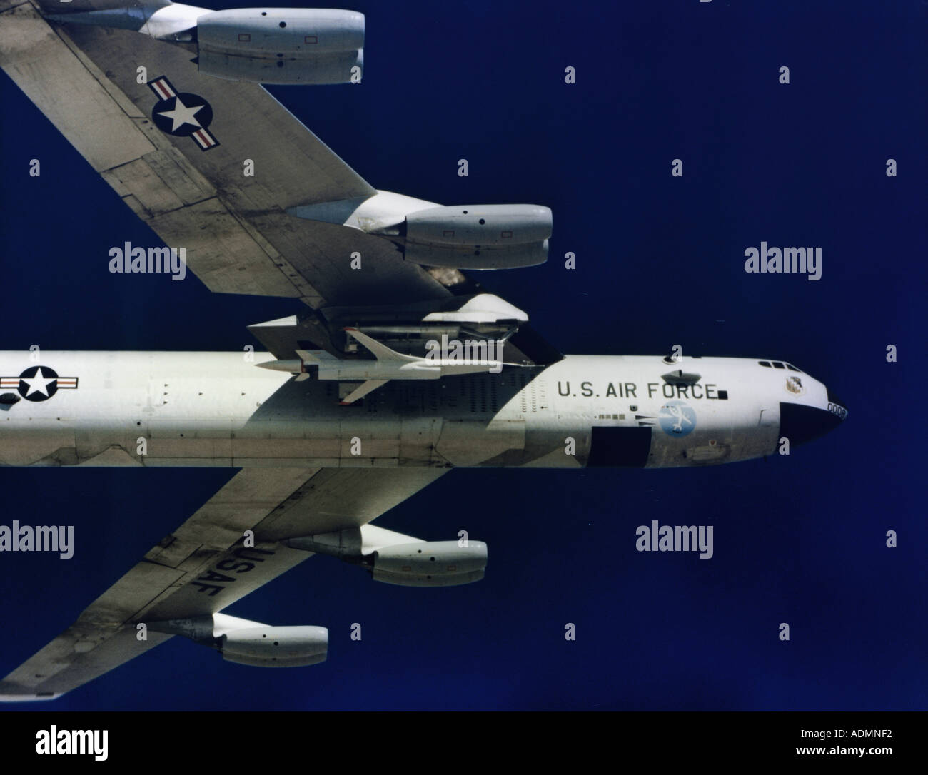 Low angle view of a B52 Mothership in flight Stock Photo