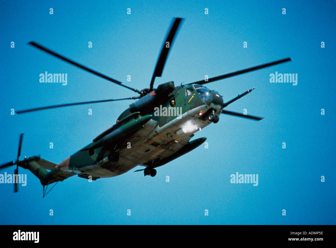 Low angle view of a MH-53H Pave Low military helicopter in flight Stock Photo