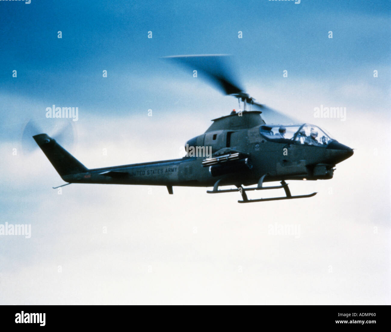 Low angle view of a military helicopter in flight Stock Photo