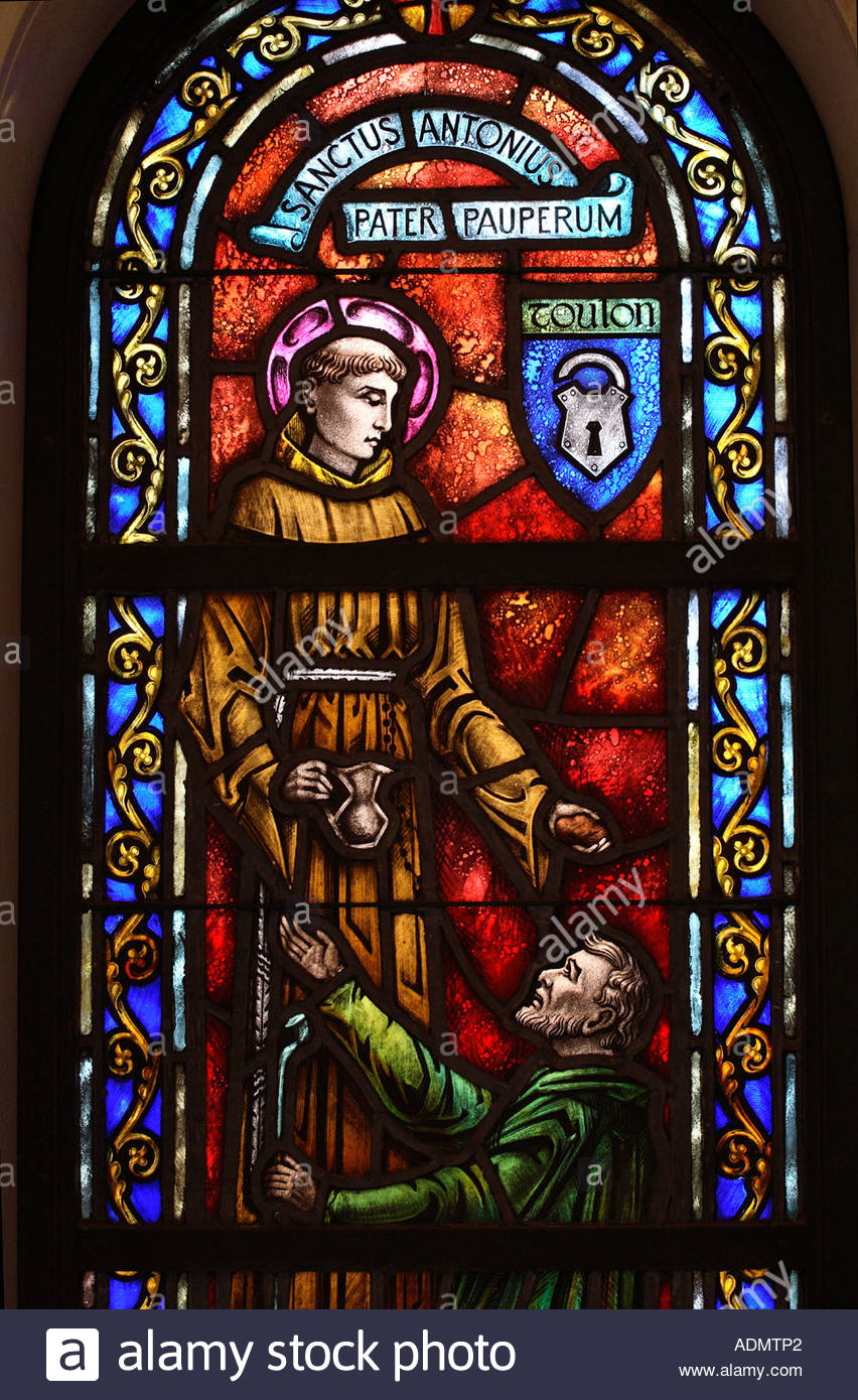 Stained glass window of Saint Anthony at the Franciscan Monastery in