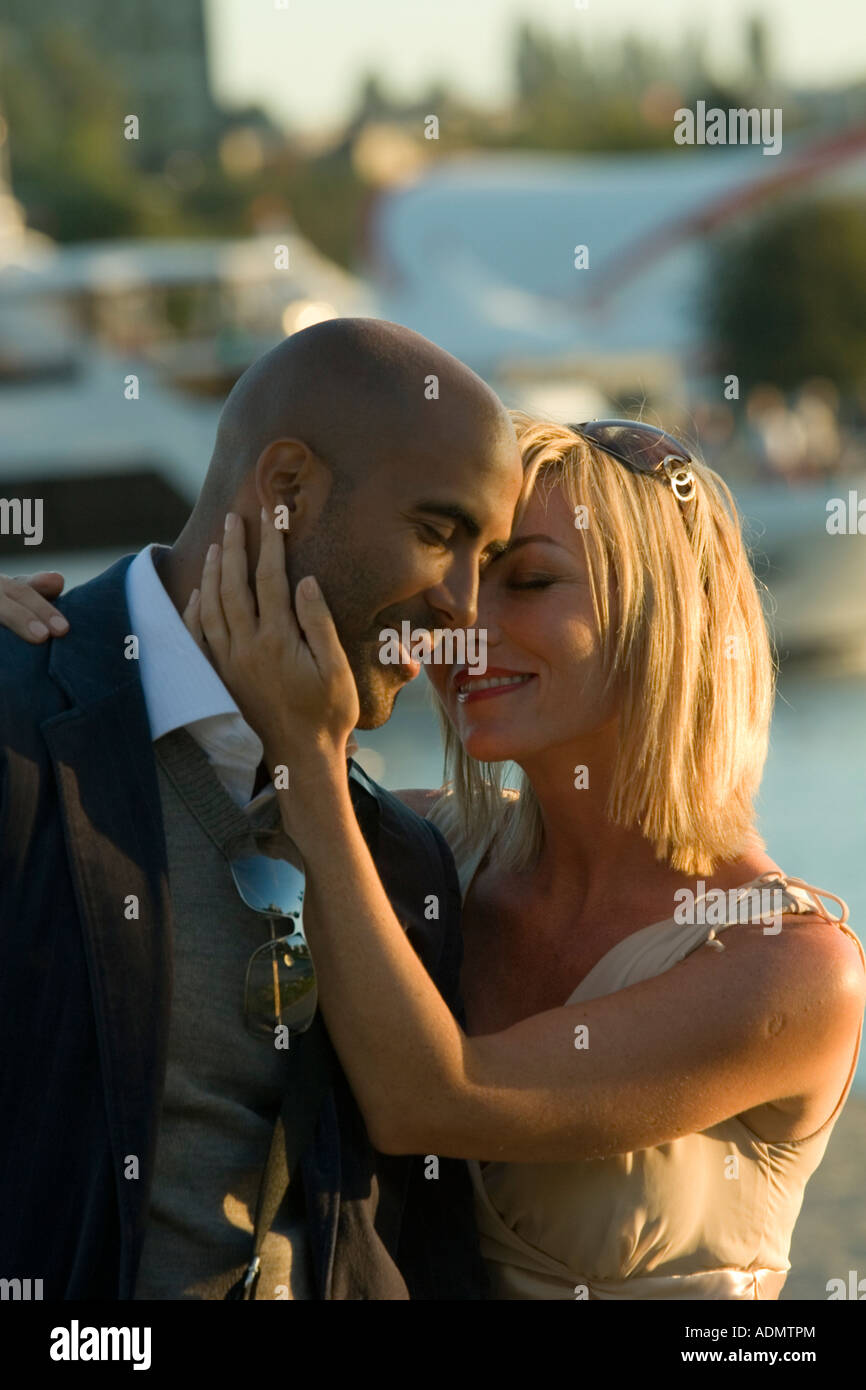 Interracial love story of a black man and a white woman Model released Stock Photo