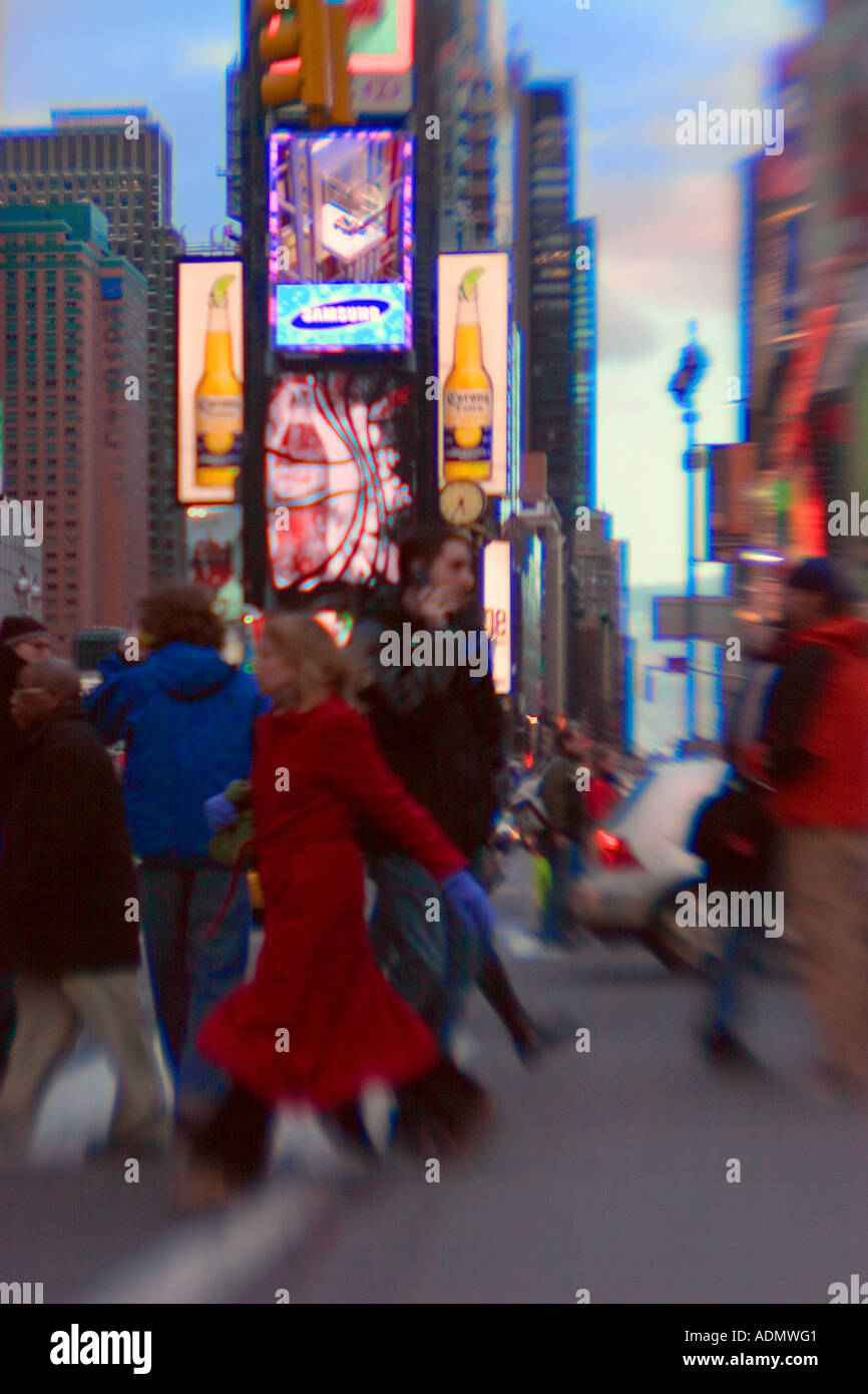 Times Square traffic, night USA, New York City,  (blurred motion) May 2006 Stock Photo