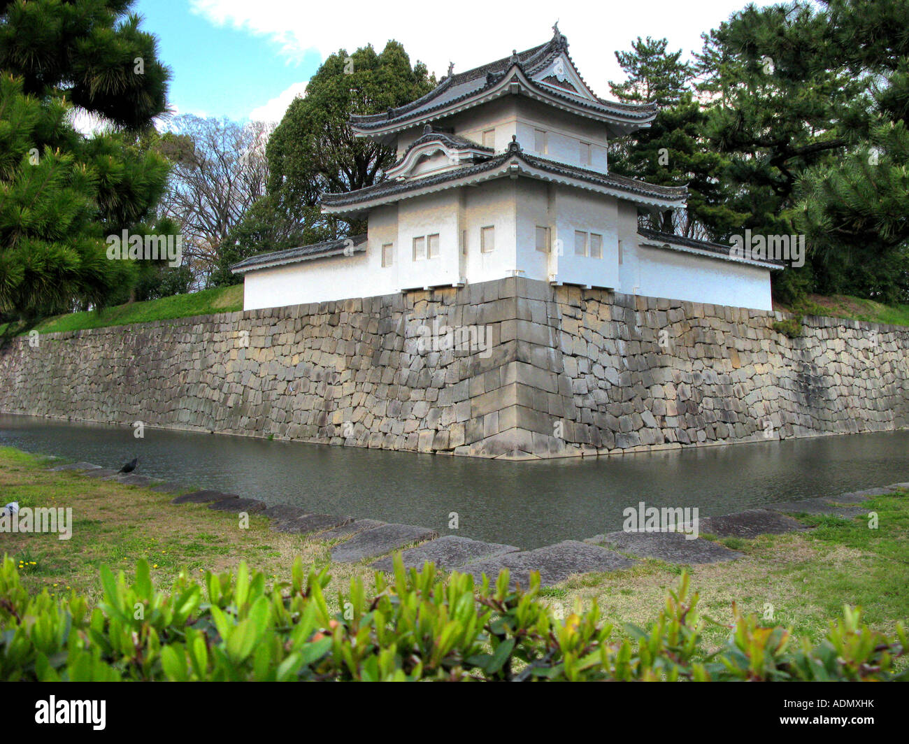 Nijō Castle  in Kyoto, Japan. Castle consists of two concentric rings of fortifications, Ninomaru Palace, the ruins of the Honmaru Palace, Stock Photo