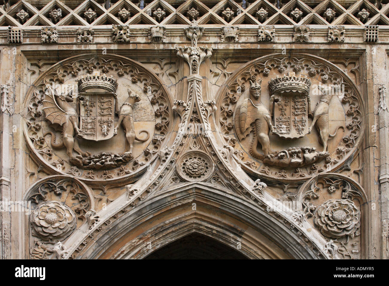 Kings college chapel carvings, Cambridge University, UK Stock Photo
