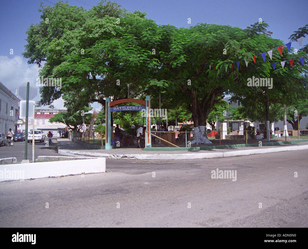 BELIZE CITY BELIZE CENTRAL AMERICA August Battlefield Park with its ornamental fountain renamed from Central Park Stock Photo