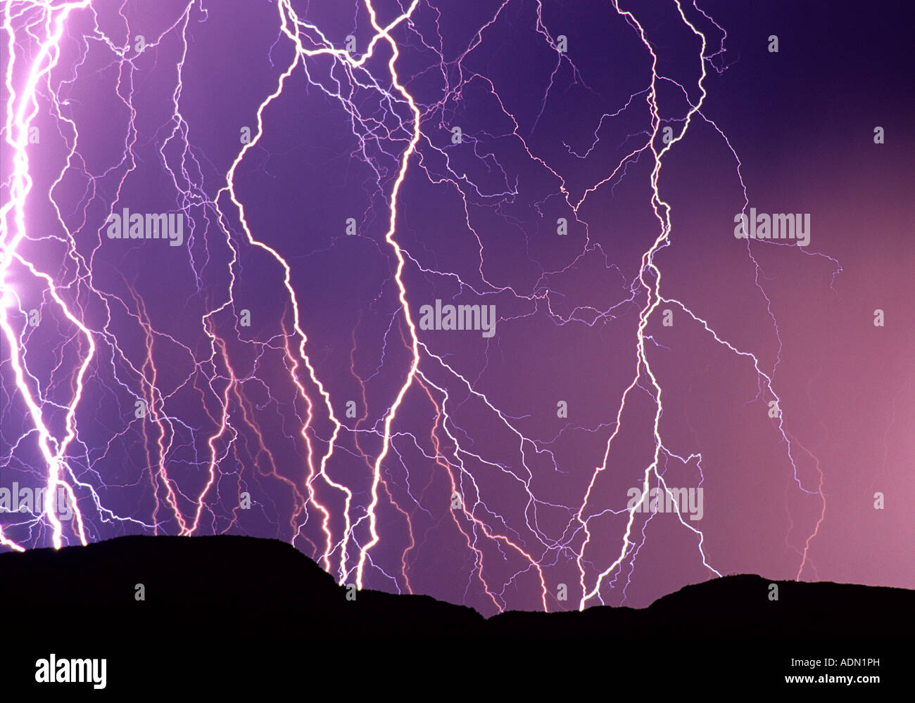 Lightning striking the Ajo Mountains Organ Pipe Cactus National Monument Arizona Stock Photo