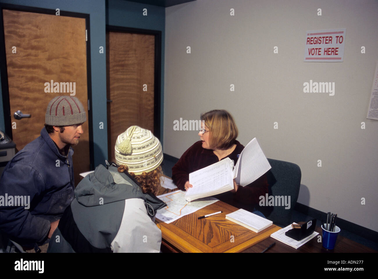 New voters registering at the polls in Boise Idaho  Stock Photo