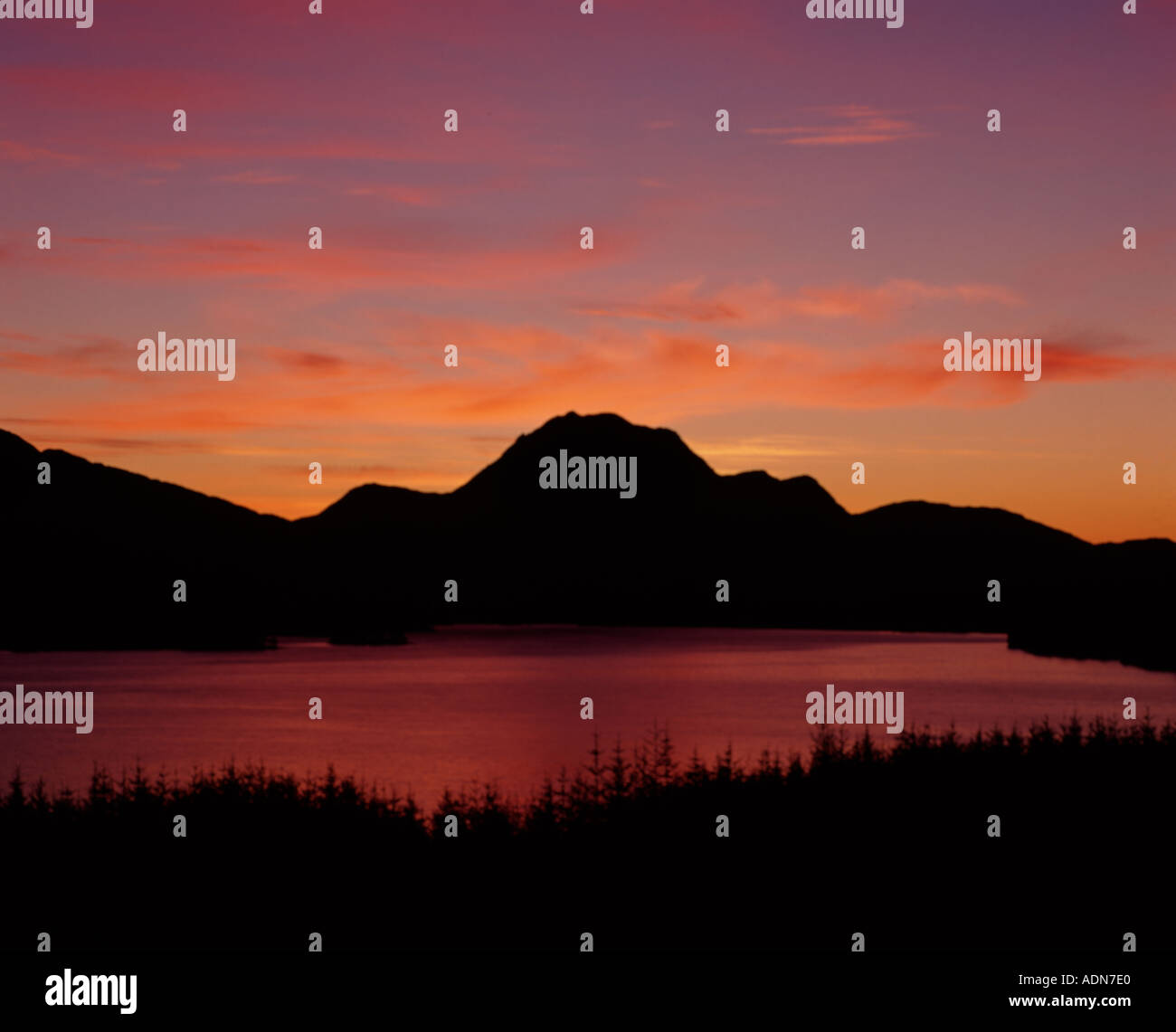 UK Scotland Wester Ross Highland sunrise Loch Maree and mountain of Slioch Stock Photo
