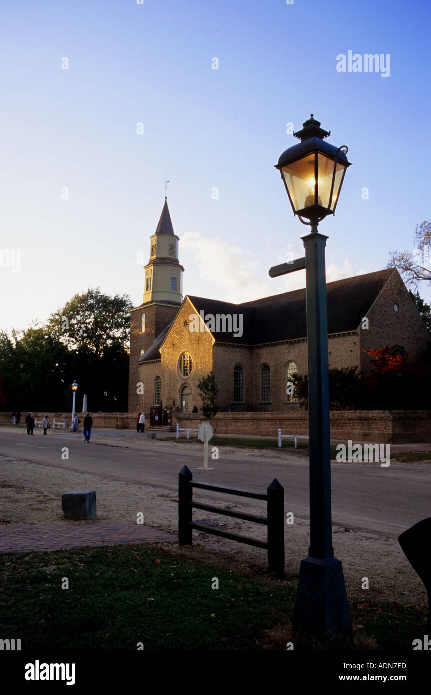 Lamp post in front of Bruton Parish Church in colonial Williamsburg Virginia  Stock Photo