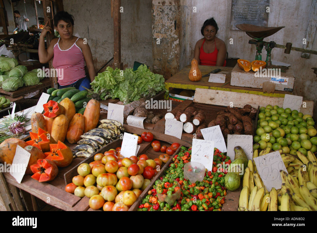 Fruit & vegetables on stall in Farmers' Market in Havana. Cuba Stock