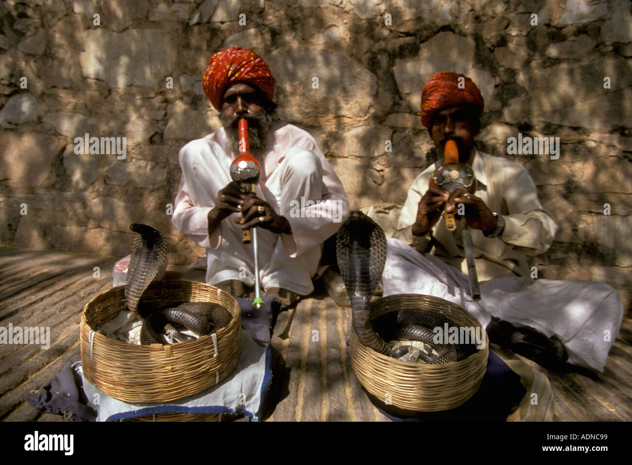 India Rajasthan Jaipur Amber Fort snake charmers Stock Photo