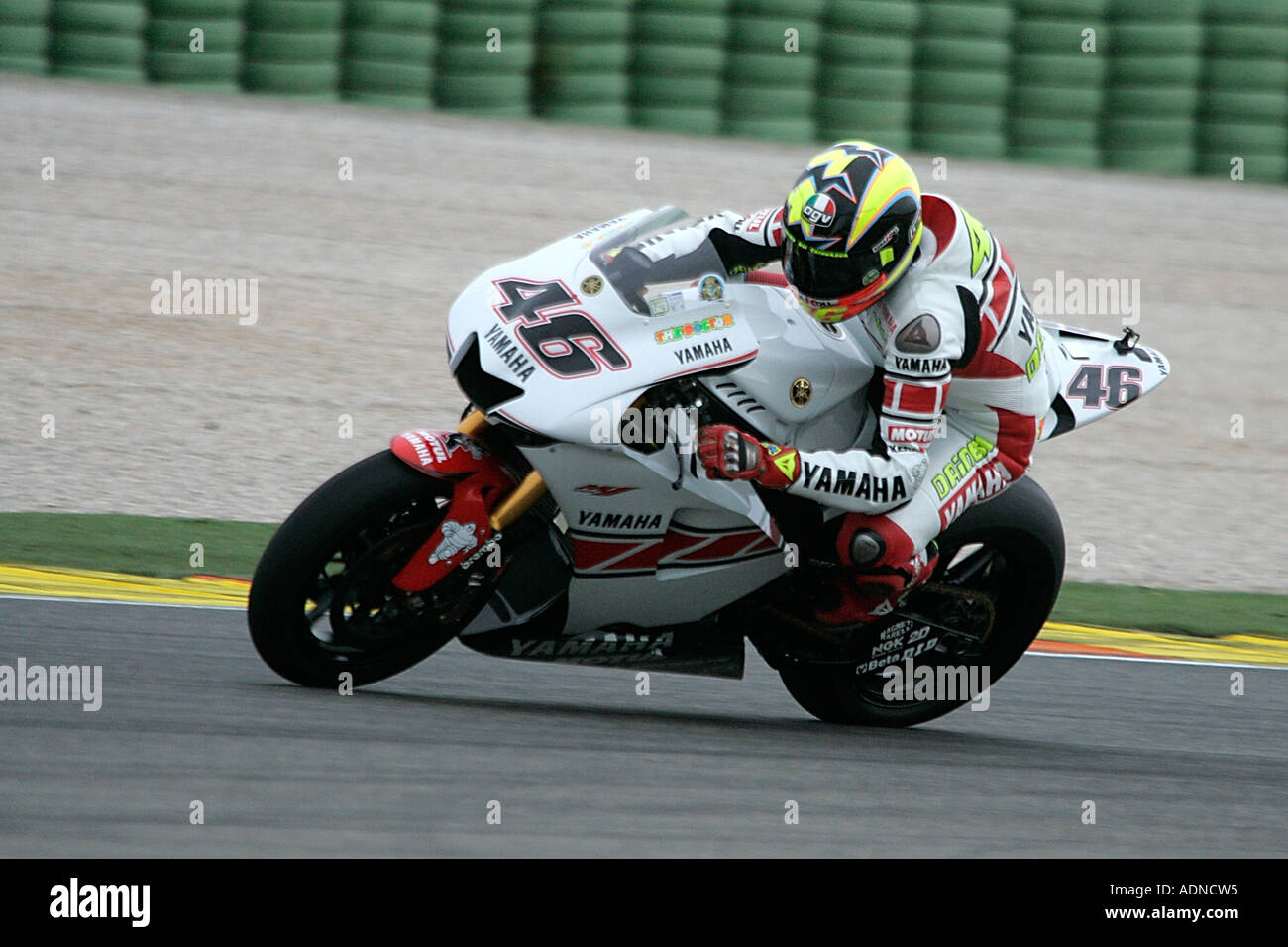Valentino Rossi, World Moto GP champion riding for Yamaha in 2006 championship at Valencia circuit Stock Photo