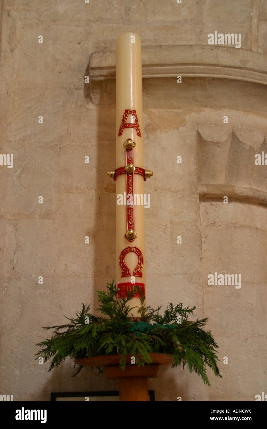 Paschal Candle inside Parish Church of St. Mary and St. Blaise, Boxgrove, West Sussex, England Stock Photo