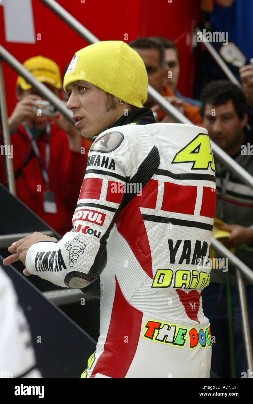 Valentino Rossi, World Moto GP champion signing autographs for fans at Valencia in 2006 Stock Photo