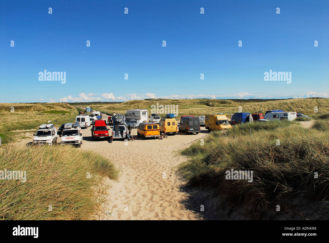 Parking place for campmobiles close to the beach Stock Photo