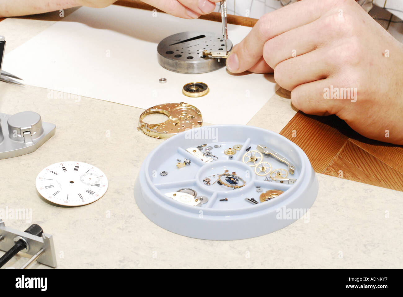 Watchmaker cleaning a pocket watch Stock Photo Alamy
