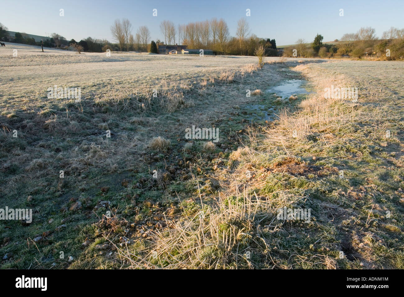 Winterbourne at Boscombe in Avon valley catchment area dry even at the end of winter Wiltshire Stock Photo