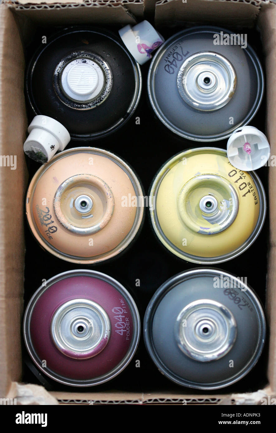 Paint spray cans of different colours Stock Photo Alamy