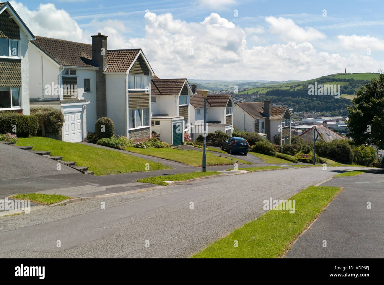 Penygraig suburban private housing estate overlooking the town of