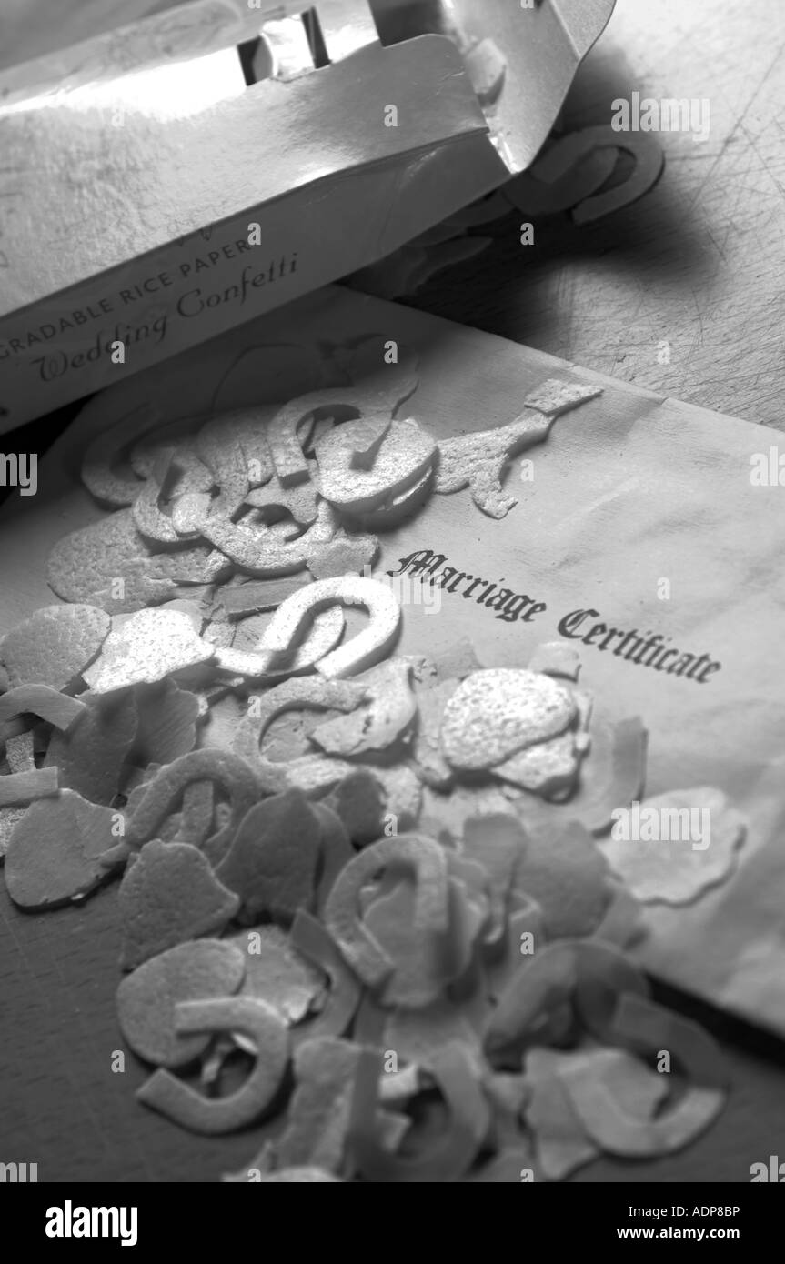 a marriage certificate envelope with wedding confetti Stock Photo Alamy